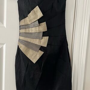 Jessica McClintock Black and Gold Strapless Cocktail Dress
